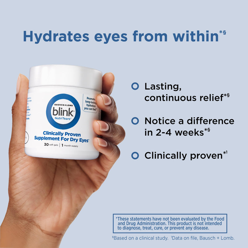 BLINK NutriTears Supplement for Dry Eyes, 30 Softgels | Clinically proven dry eye symptom relief*, vitamins for dry eyes, eye hydration softgels, 30-day supply NutriTears Supplement (30 Count)