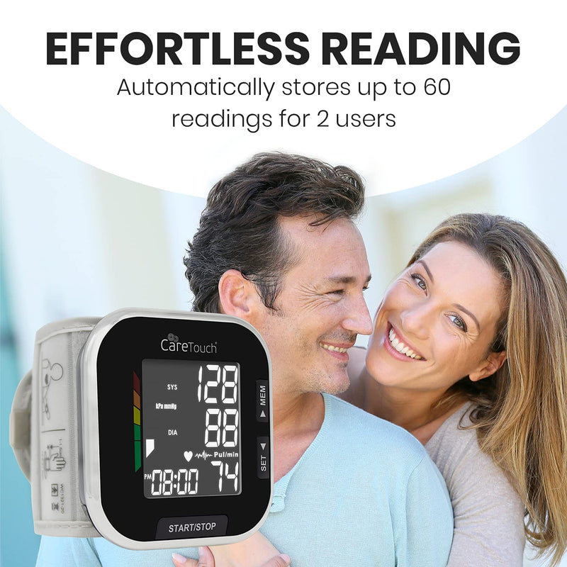 Care Touch Platinum Black Wrist Blood Pressure Cuff Monitor, Automatic Wrist BP Cuff, Adjustable Blood Pressure Wrist Cuff, Irregular Heartbeat Indicator - Blood Pressure Cuffs, Home & Hospital Use - BeesActive Australia
