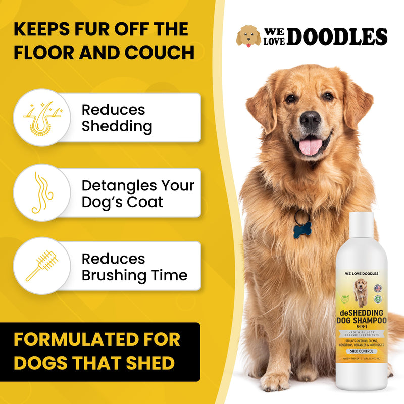 USDA Organic 5-in-1 Deshedding Dog Shampoo & Conditioner, Infuses Skin & Coat with Vitamins & Omega 3 Fatty Acids, Anti-Shed for Puppies, Made in USA, Shed Control for Dogs, 16 oz [We Love Doodles] - BeesActive Australia