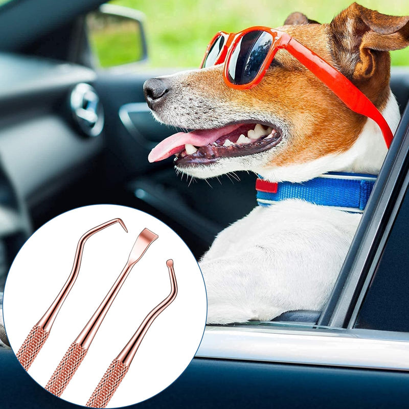 Hotop 3 Pieces Dog Dental Tooth Scaler and Scraper Stainless Double Headed Tarter Removing Tool Scraper Pet Teeth Cleaning Tools for Dog and Cat (Rose Gold) Rose Gold