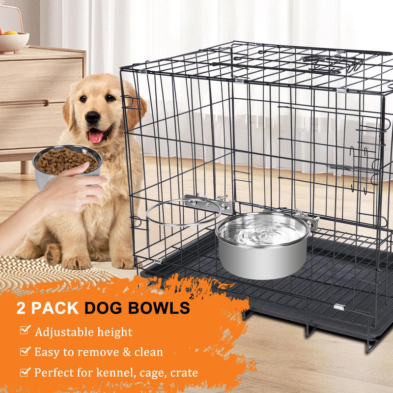 Dog Crate Water Bowl No Spill, Dog Bowls for Small Size Dog, 2 Pack Kennel Water Food Bowls Hanging, Stainless Steel Crate Cage Feeder Dish Bowl for Dogs Small Animals - BeesActive Australia