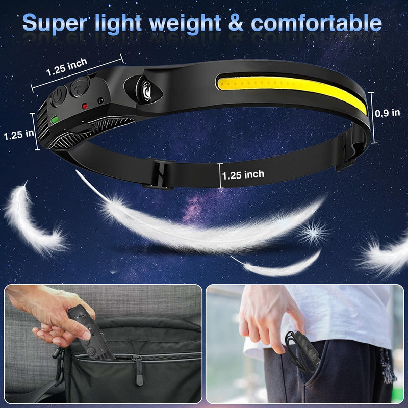 Rechargeable Headlamps 5 Pack,Motion Sensor Head Lights for Forehead,2000mAh Battery Powered Head Lamps LED Rechargeable,5 Modes Headlamp for Hard Hat,Outdoor Camping Five Pack