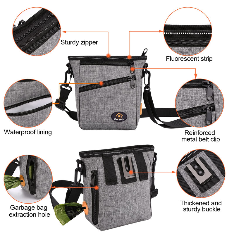 Ownpets Dog Training Pouch, Pet Treat Training Pouch with Collapsible Bowl, Shoulder Strap & Waist Strap, 4 Ways to Wear, Practical Training Bag for Dog Training, Daily Walks - Grey - BeesActive Australia