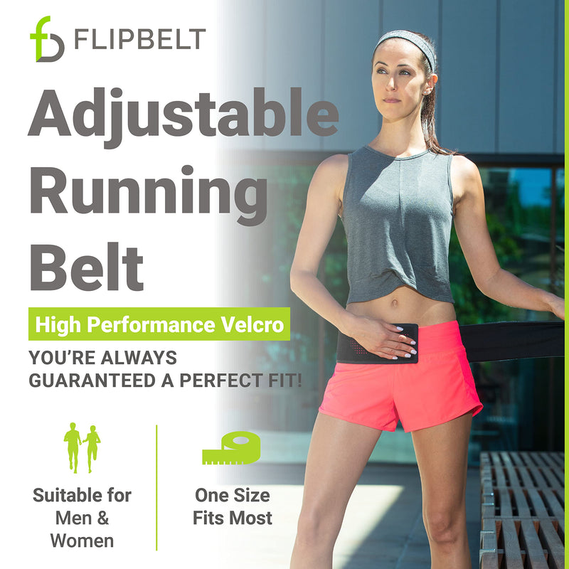 FlipBelt Adjustable Running Belt, Fitness and Running Fanny Pack for Women and Men, Non Chafing Waist Band Pack for Phone Keys Money, Moisture Wicking Storage Belt, USA Company Neon Yellow