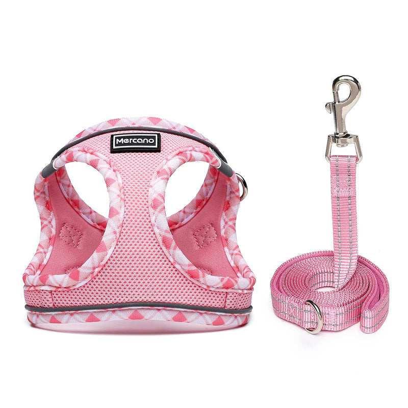 Soft Mesh Dog Harness and Leash Set, No-Chock Step-in Reflective Breathable Lightweight Easy Walk Escape Proof Vest Harnesses with Safety Buckle for Small Medium Dogs, Cats (Pink, S) Pink - BeesActive Australia
