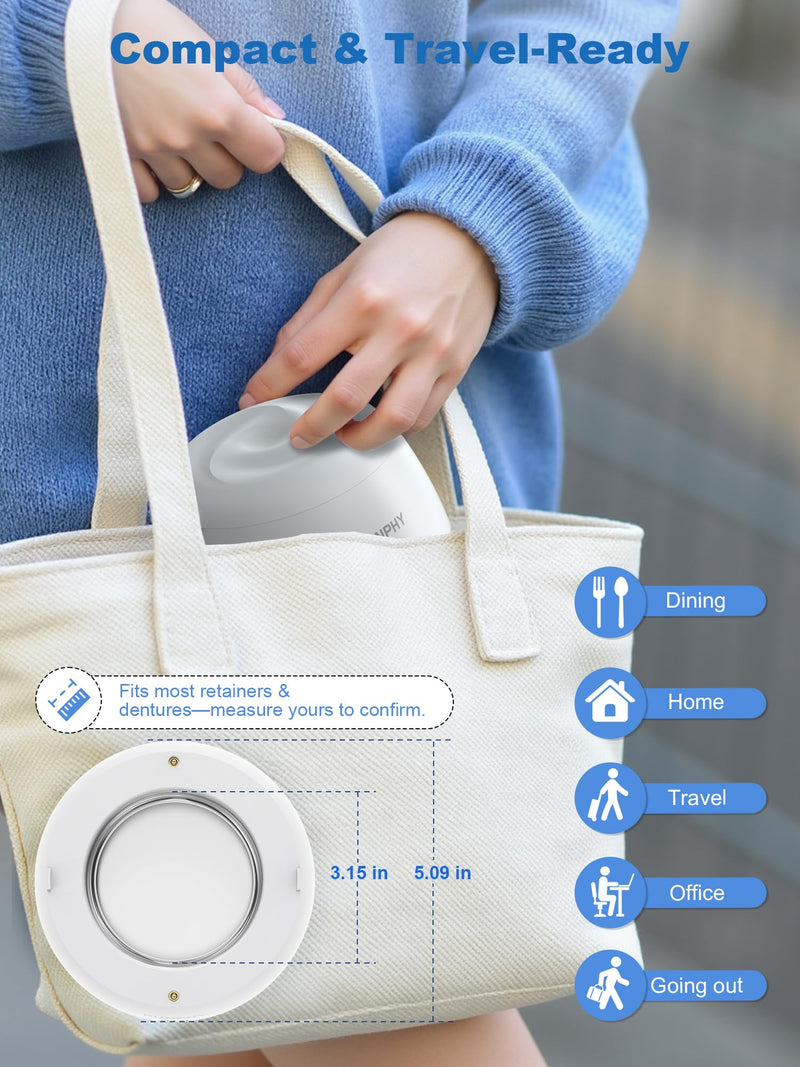 KUNPHY Ultrasonic Retainer Cleaner Machine, 48kHz Dental Cleaning Pod for Braces, Night Guard, Mouthguard, Toothbrush, Denture, Jewelry White 200ML - BeesActive Australia