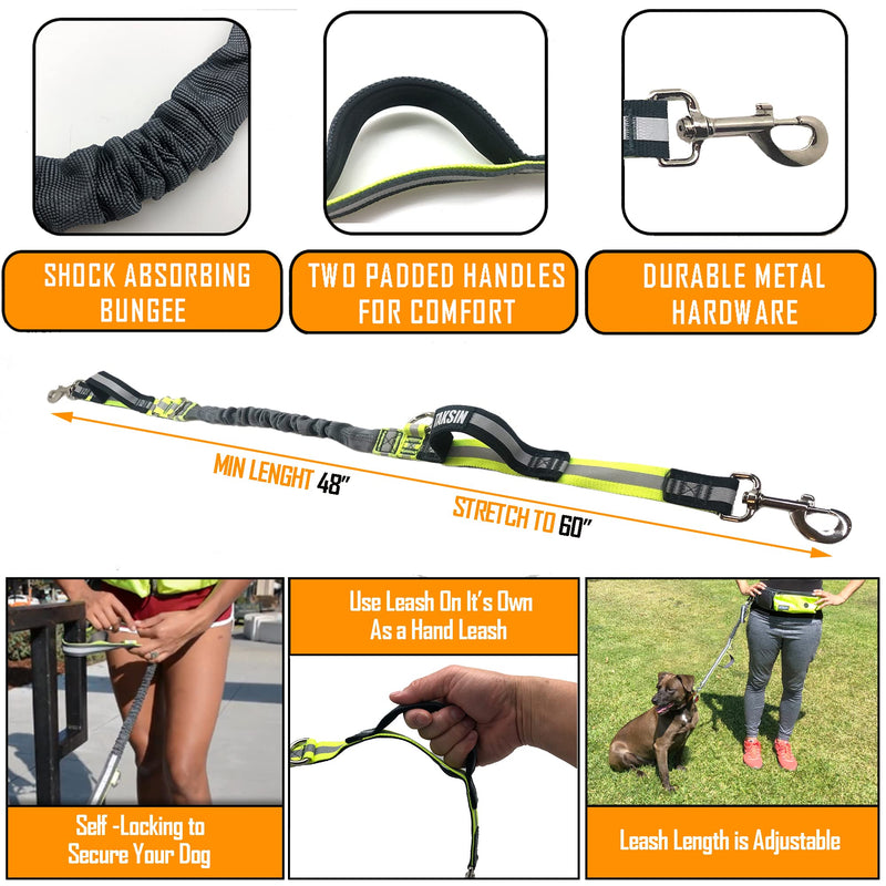 TAKSIN The Ultimate Hands Free Dog Leash System for Walking Running Hiking Training, Reflective Bungee Leash, Treat Holder, Poop Bag Dispenser for Small Medium Large Dogs (Grey Deluxe Pack) Grey Pack One Dog - BeesActive Australia
