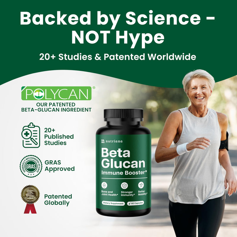 Nutriana Beta Glucan Supplements 1000mg – 1,3/1,6D Beta Glucan Capsules for Immune Support – Natural Beta Glucans Fiber Supplement – 60 Veggie Capsules (60 Count, Unflavored) 60 Count (Pack of 1)