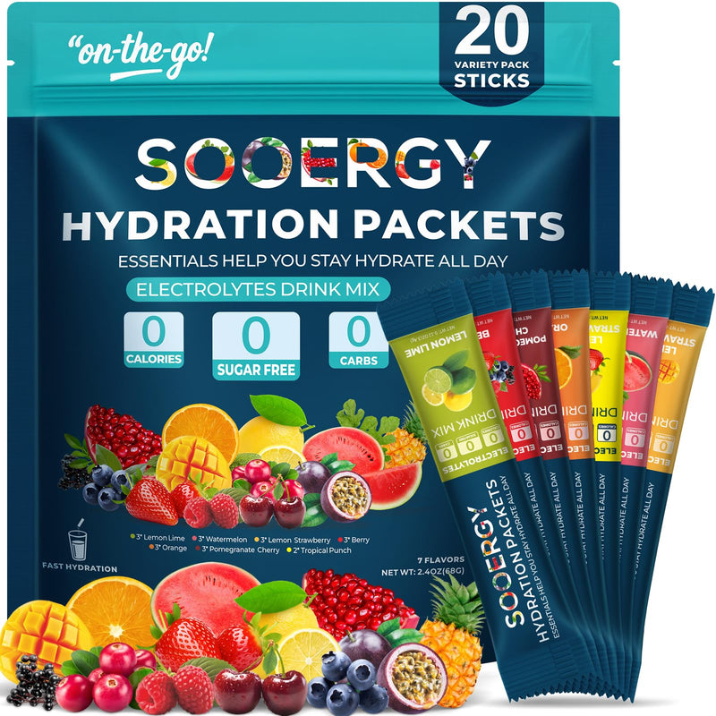 Electrolytes Powder Packets Sugar Free Hydration Packets, 7 Flavors Liquid Daily IV Electrolyte Drink Mixex for Rehydration with Electrolytes, Vitamins, 0 Calorie, 40 Sticks Variety Pack 0.06 Ounce (Pack of 40)