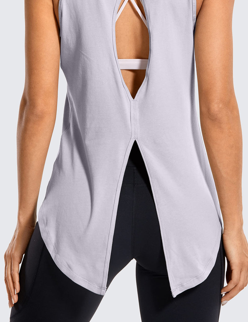 CRZ YOGA Women's Pima Cotton Workout Tanks Tie Back Sleeveless Shirts Yoga Athletic Open Back Sport Gym Tops Small Iced Iris