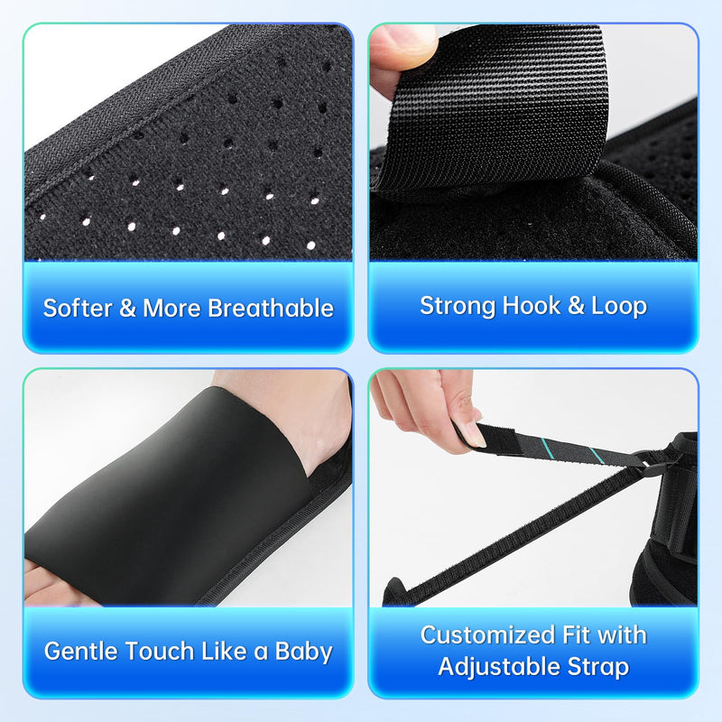 Plantar Fasciitis Brace Night Splint, Adjustable Foot Support for Heel Spur, Foot Drop & Achilles Tendonitis Relief, Comfortable Day & Night Use for Men and Women (Black, Large) Black