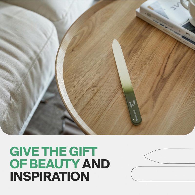 GERMANIKURE Glass Nail File in Suede Sleeve - Life is Better at The Beach - Professional Crystal Nail File for Natural Nails - Ideal Manicure & Pedicure Tool for Smooth, Easy Shaping - Nail Care Gift