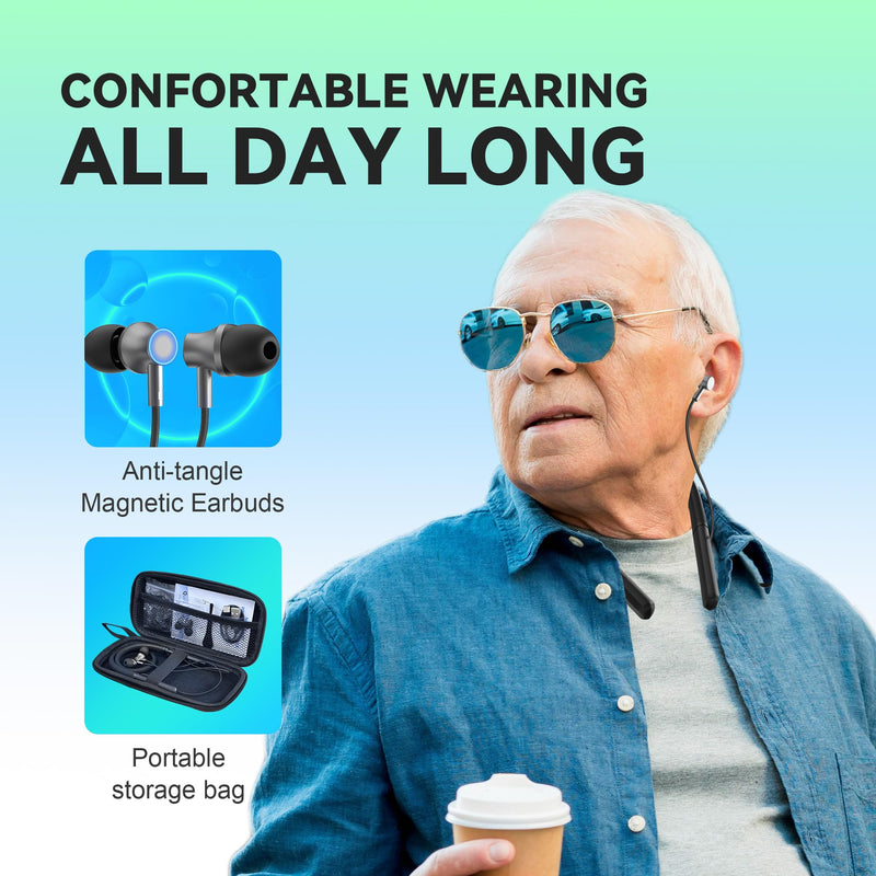 Hearing Aids, Neckband Hearing Amplifier with Bluetooth, In-Ear Design with Carrying Case