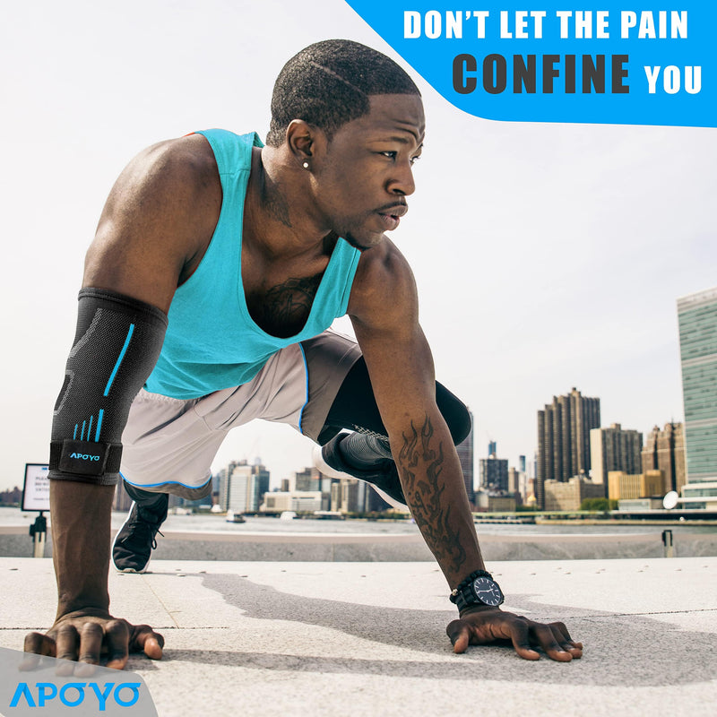 APOYO Elbow Brace for Tendonitis and Tennis Elbow, (Pair) Compression Sleeve for Arthritis, Workouts, Reduce Joint Pain During Fitness Activity (XX-Large) XX-Large Blue (Pair)