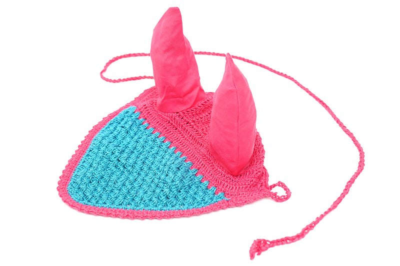 Ear Bonnet Fly Mask Veil Crochet Equestrian | Fly Protection Horse Ear Net with Cotton Ear Covers | Horse Ear Bonnet Net Material – Crochet | Color- Multicolor (Pink) Pink - BeesActive Australia
