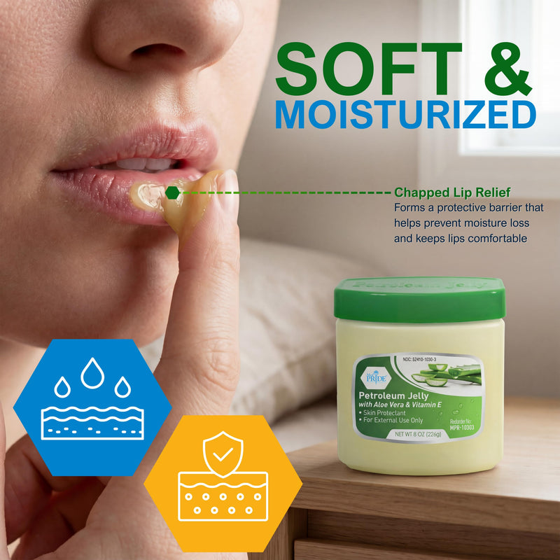 MED PRIDE Petroleum Jelly with Aloe Vera & Vitamin E, Protectant, 8 oz 8 Ounce (Pack of 1)
