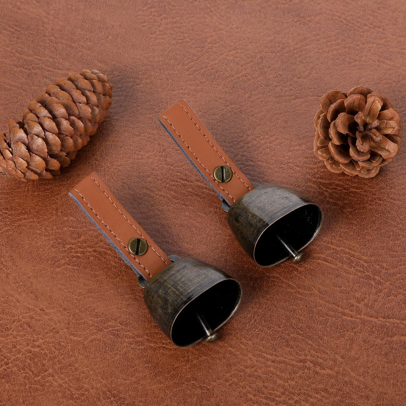 2 PCS Pet Bells for Collar Dog Collar Bell Tracker Noise Maker Anti-Theft Dog Bells for Collar Bell with Leather Button Strap Dog Bell Accessories Dog Potty Bell Dog Bells to Go Outside Hiking - BeesActive Australia