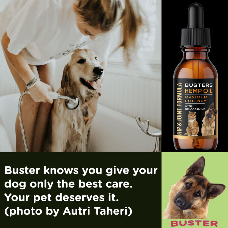 Busters Hemp Oil for Dogs with Glucosamine 2-Pack Dual-Action Joint Support + Calming,100mg Glucosamine + Organic Hemp Oil with Omega 3 6 9 — Bacon Flavor, Third-Party Lab Tested — Made in USA