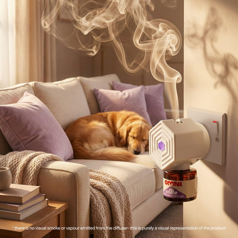 Omni Dog Calming Plug In Diffuser with Pheromones for Dogs - Inspired by Nature, Helps Calm Your Dog from Separation Anxiety, Fireworks, Travel or Tension, Covers 700 Sq Ft, Diffuser & x2 48ml Refills Calming Plug In Diffuser + 2x Refill