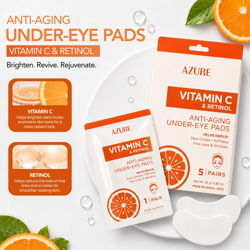 Vitamin C Under Eye Patches with Retinol, Brightens Dark Circles, 5 Pairs Vitamin C & Retinol (5 Pairs)