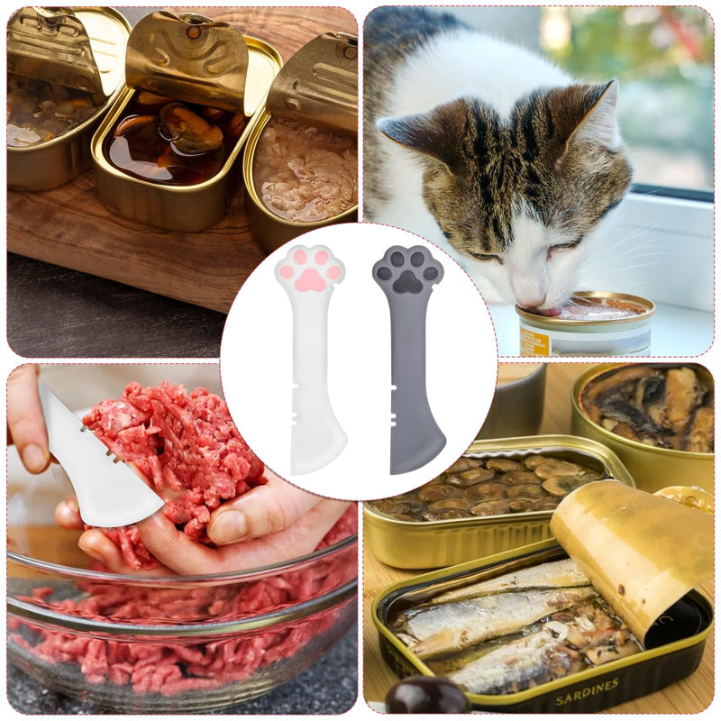 Molain 2 PACK Dog Cat Food Spoon, Silicone Cat Food Spoon for Wet Food, Cat Food Spatula with Can Opener, Cat Spoons for Wet Food, Reusable Cat Spoon for Dog Cat Canned Food (White, Gray) - BeesActive Australia