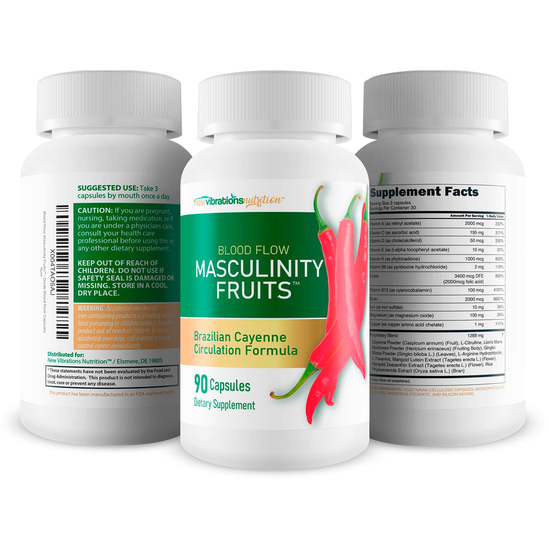 Masculinity Fruits for Bloodflow - Our Best Brazilian Blood Circulation Supplements for Men - Boost Blood Flow Circulation Supplement - Cayenne Pepper Pills Gingko Biloba Blood Flow Vitamins for Men