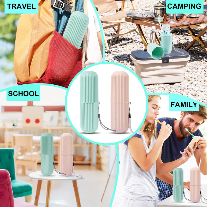 UCEC Travel Toothbrush Case, Toothbrush Holder Travel, Toothbrush Case for Traveling, Camping, Home, School, Business, Bathroom, 2 Pack (Green, Pink) A1- Green&Pink 2.4x2.4x7.7 Inch (Pack of 2) - BeesActive Australia