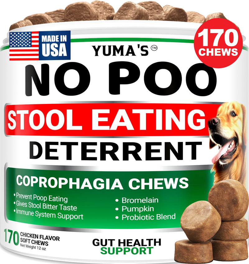 No Poo Chews for Dogs - Coprophagia No Poop Eating Deterrent for Dogs - Stop Eating Poop for Canine - Probiotics & Digestive Enzymes Supplement - Made in USA 170 Treats
