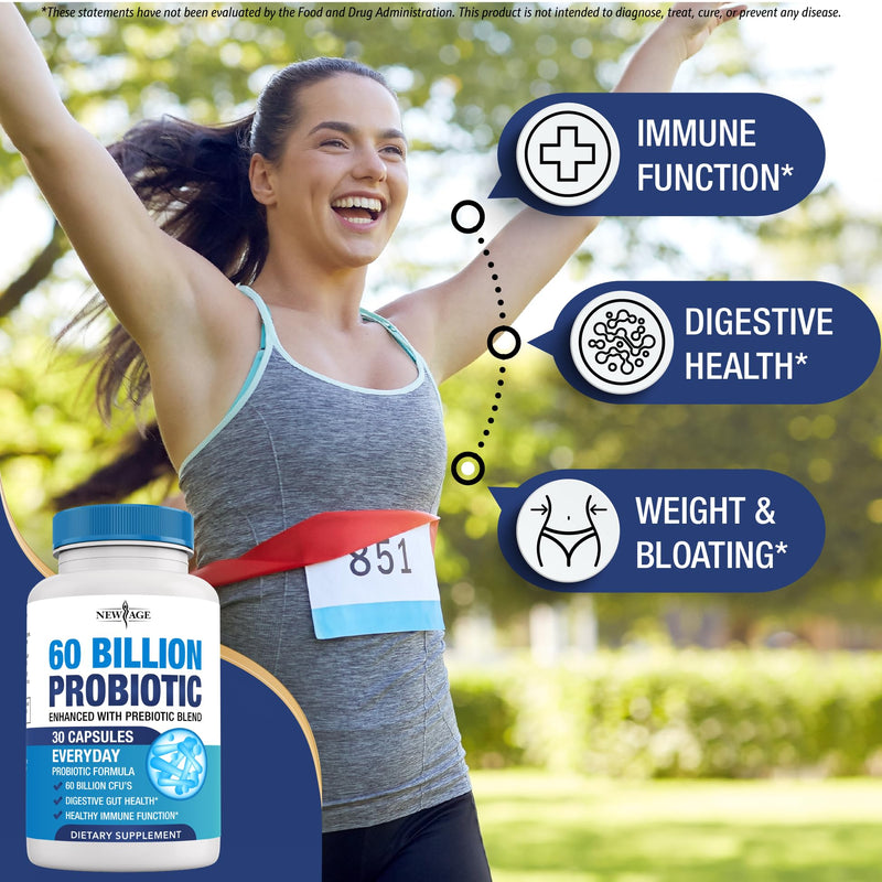 Probiotics 60 Billion CFU with Prebiotic Formula - Probiotics for Women and Men and Adults, 100% Natural Digestive Enzymes, Shelf Stable Probiotic Supplement Prebiotic