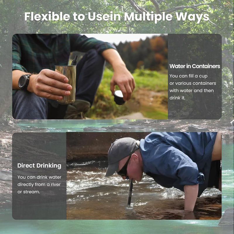 Survival Straw Water Filter - Straw With Filter for Healthy Drinking - Survival Water Filter Blocks 99.99% Microplastics, Water Filter Straw for Hiking, Biking, Camping, Survival Straw Water Purifier. 1 Pack Black