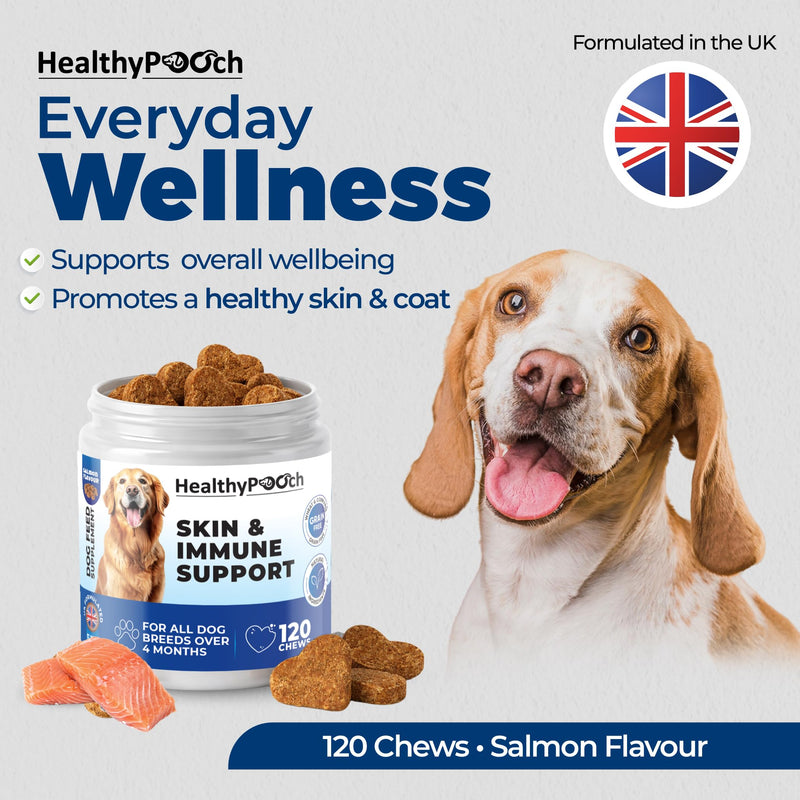 Skin & Immune Support Chews For Dogs | Supports Seasonal Itching, Licking, Scratching | Help Protect and Hydrate the Skin | 120 Servings | All Dog Breeds and Sizes