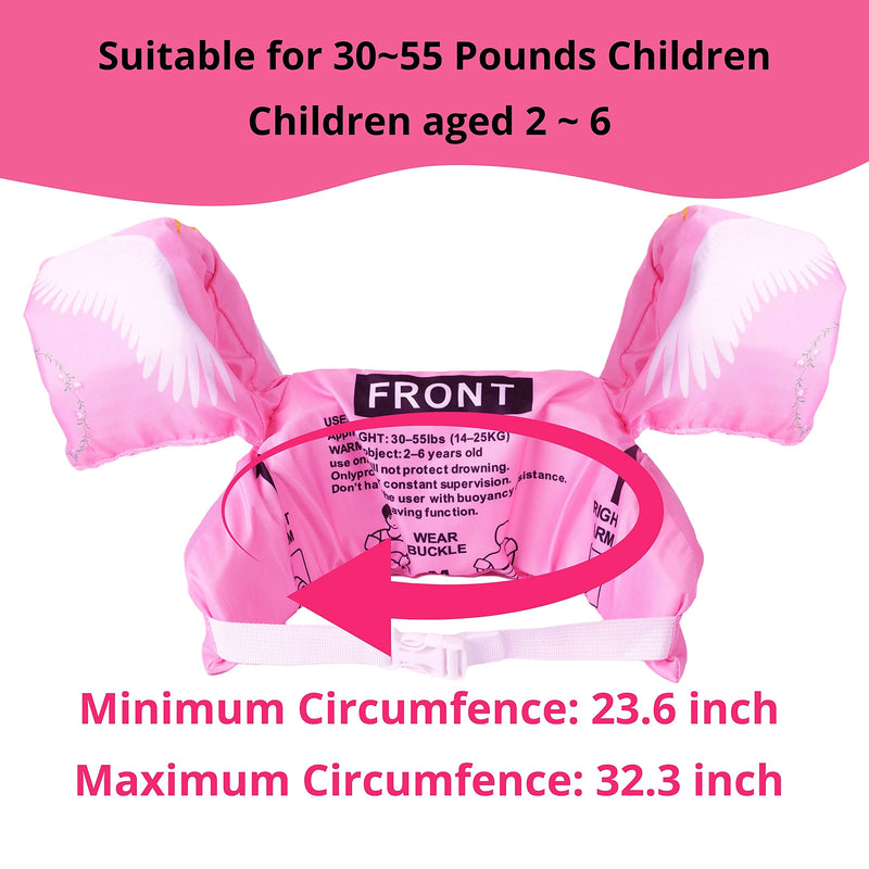 Puddle Swim Jumper for Girls & Boys 22 to 66 Pounds - Swim Vest, Jackets, Floaties, Arm Floats, Puddle/Paddle Pal for 22-30-40-50-55-66 lbs Kid Toddler, Child Pink Swan