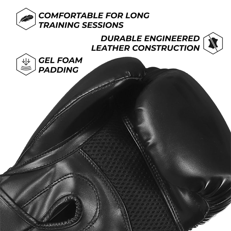 Sanabul Essential Gel Boxing Gloves for Men & Women, Kickboxing MMA, Muay Thai Gloves and Heavy Bag Training Punching & Sparring AllBlack 10 oz