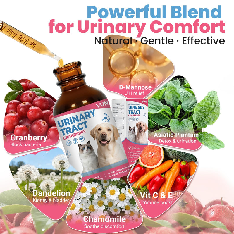 Cat UTI Treatment,Dog Urinary Tract Infection Drops, Renal Health for Cats Pets - Kidney Support,Bladder Control for Dogs Incontinence - Cat UTI Remedy Cranberry & D-Mannose (1 Pack) 1 Pack
