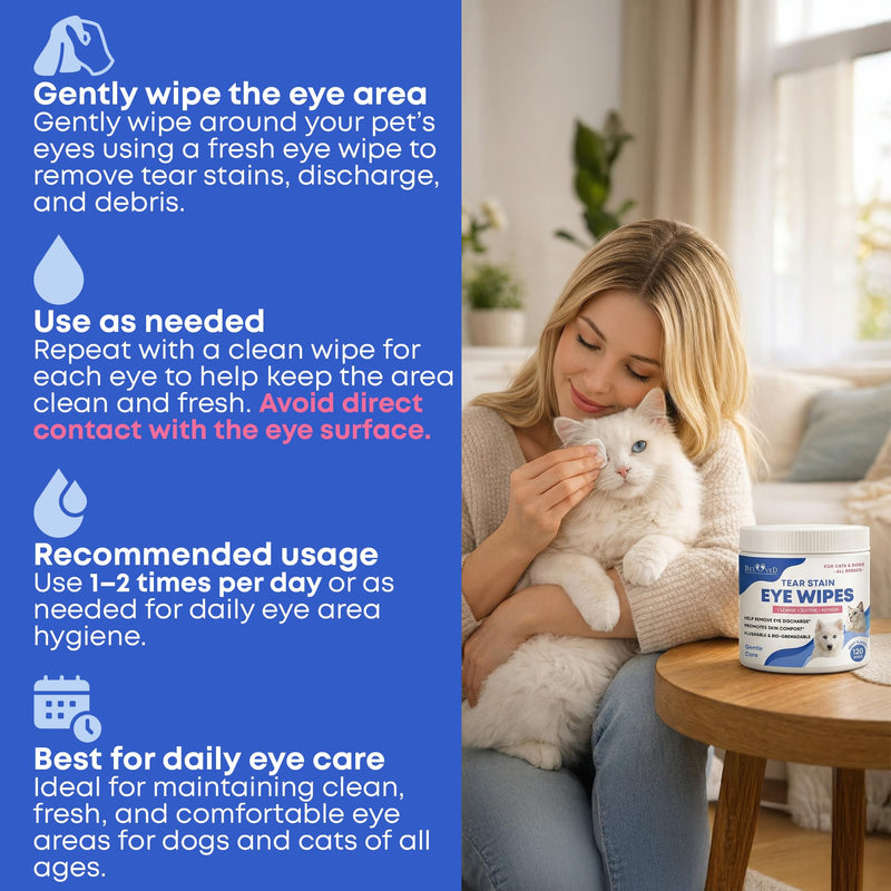 Beloved Pets Pet Eye Wash Drops & Wipes Help Prevent Allergies Symptoms, Infections, Runny, Dry Eyes, Tear Stains - Helps with Abrasions, Irritations - Dirt Crust & Discharge Remover (Eye Wipes) Eye Wipes