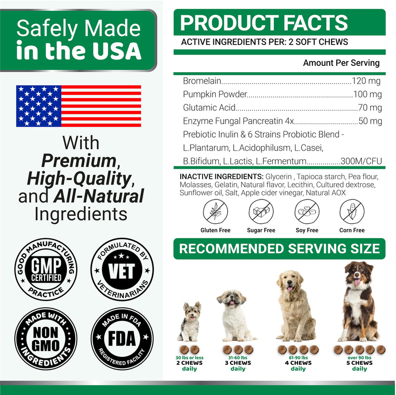 No Poo Chews for Dogs - Coprophagia No Poop Eating Deterrent for Dogs - Stop Eating Poop for Canine - Probiotics & Digestive Enzymes Supplement - Made in USA 170 Treats