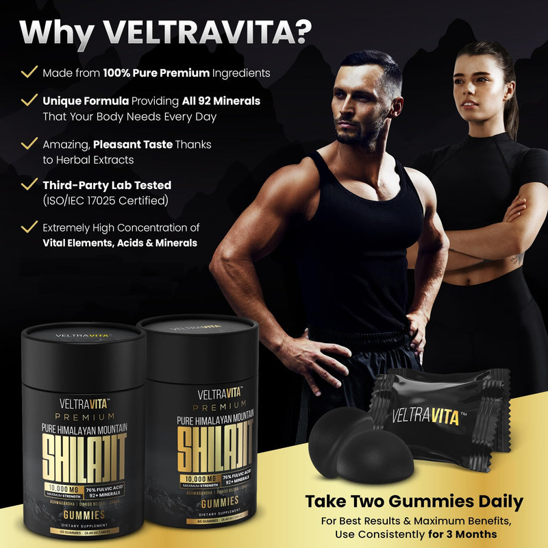 Pure Himalayan Shilajit Gummies with Ginkgo Biloba, Chaga & KSM-66 Ashwagandha | Shilajit for Men & Women |10000 mg Max Potency | 76%+ Fulvic Acid & 92+ Trace Minerals | Sugar Free - BeesActive Australia