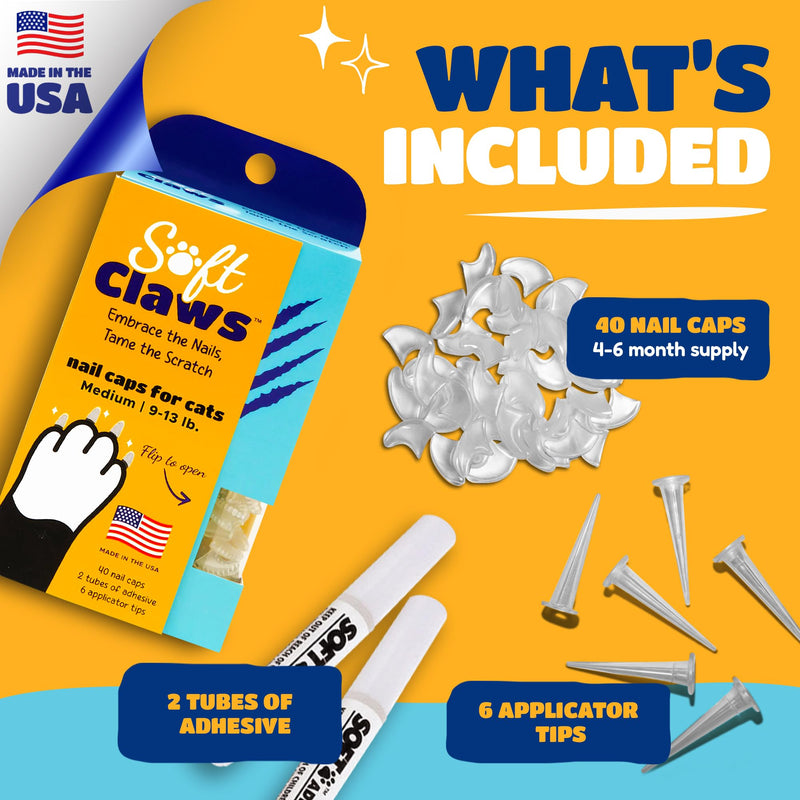Soft Claws for Cats - CLS (Cleat Lock System), Size Medium, Color Blue - BeesActive Australia