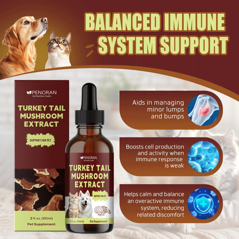 Turkey Tail Mushroom Extract for Dogs & Cats Lipoma Lumps Bumps Warts, | Boost Immunity, Young Weak & Senior & Low-Vitality & Post-Surgery Pets, with Chaga & Reishi Mushrooms Extract