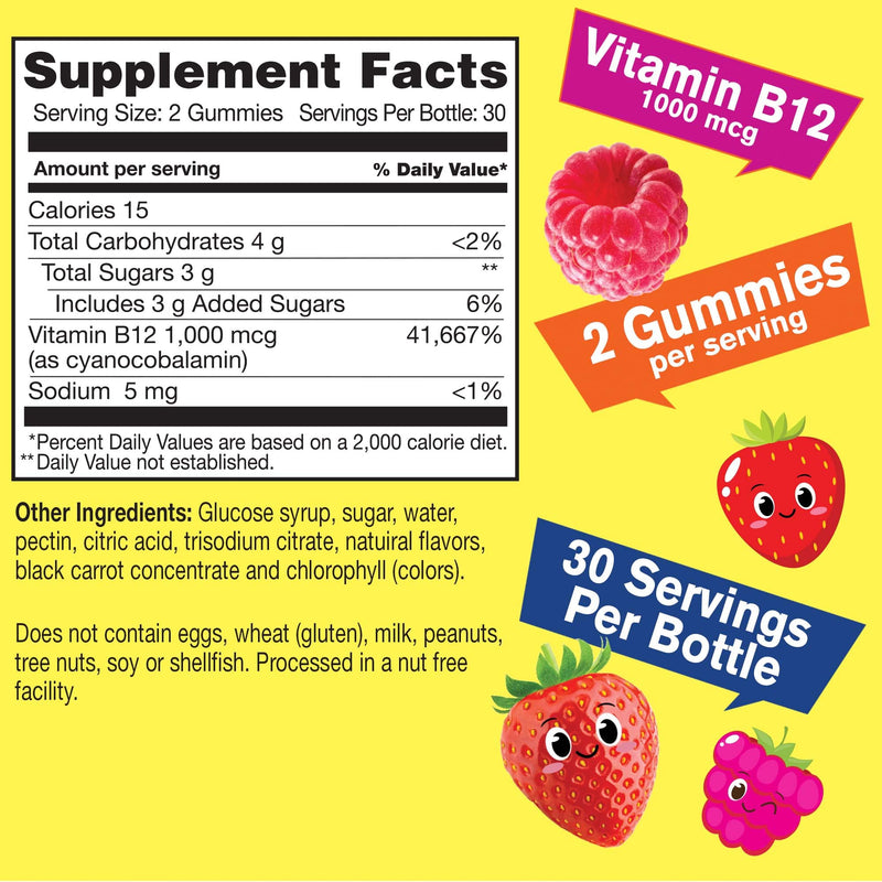 WellYeah Vitamin B12 Gummies for Kids - Boost Energy, Improve Brain Function, and Strengthen Immune System - Non-GMO, Gluten-Free - Great Tasting Berry Flavor - Easy to Chew - 60 Gummies (Pack of 2) 60 Count (Pack of 2)