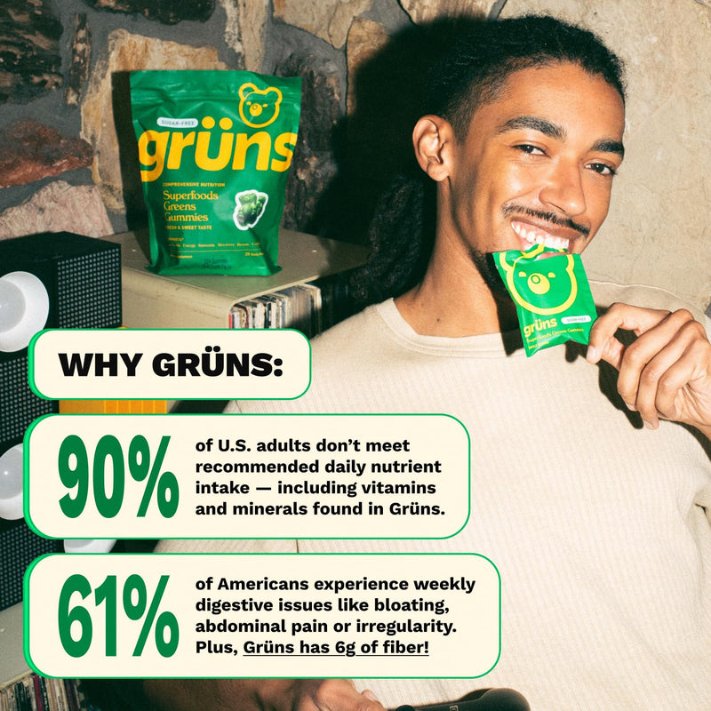 Adult Greens Gummies Sugar Free Multivitamin & Prebiotic Fiber, 10 ct | Daily Supplement for Men and Women with Vitamins, Minerals, Adaptogens, Fiber 10 Count (Pack of 1)