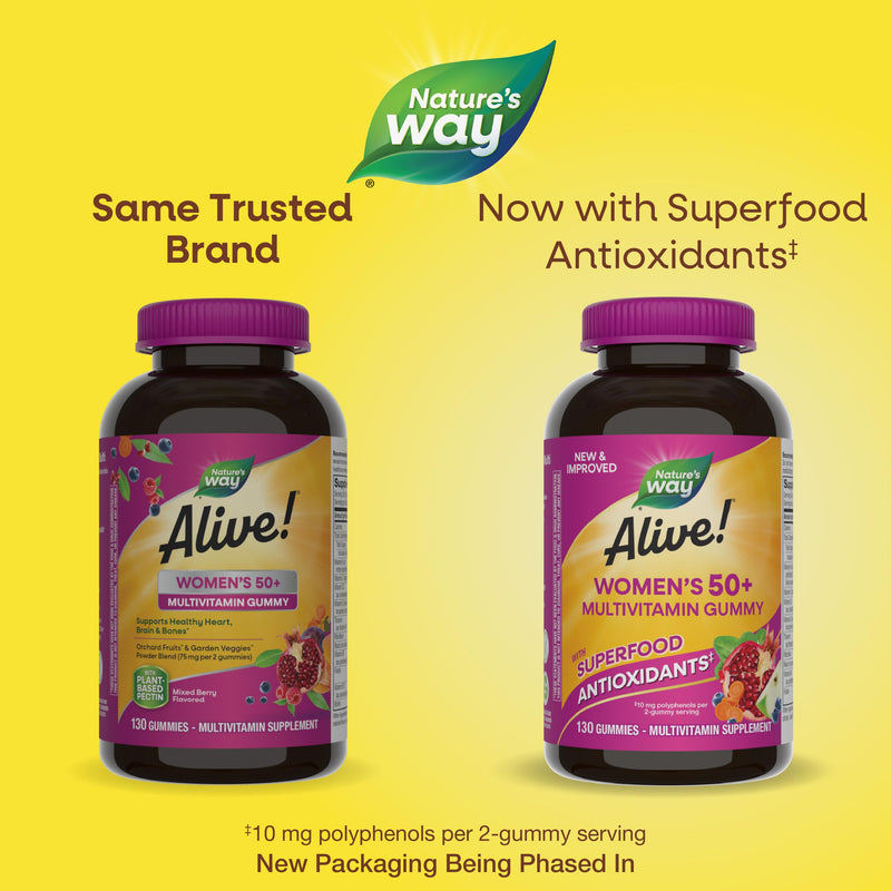 Nature's Way Alive! Women‚Äôs 50+ Daily Gummy Multivitamin, Supports Multiple Body Systems* , Supports Healthy Heart, Brain & Bones*, B-Vitamins, Mixed Berry Flavored,130 Gummies (Packaging May Vary) 130 Count (Pack of 1) - BeesActive Australia