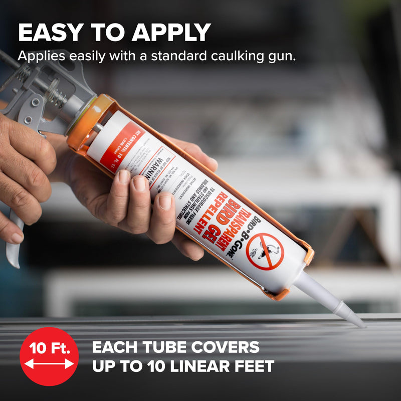 Bird B Gone Transparent Bird Gel - 10oz Tube - Sticky Bird Repellent for Outdoor Use - Deter Pigeons & Starlings - Easy Application with Caulking Gun - Bird Deterrent for Ledges, Pipes & Signs 1 Pack