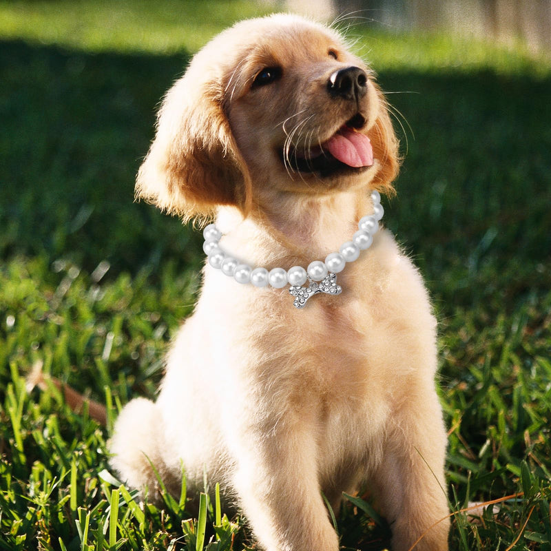 Small Dog Cat Pearl Collars and Pearl Necklace Set Fancy Cat Wedding Collar Jewelry with Bling Rhinestones for Girl Cat Puppy Dogs Kitten Party Wedding Birthday Accessories, Pink+white - BeesActive Australia