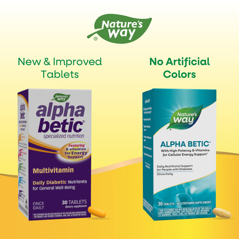 Nature's Way alpha betic, Diabetic Multivitamin for Daily Nutritional Support, with B-Vitamins for Energy Metabolism Support*, Alpha Lipoic Acid, Taurine, Lutein, 30 Tablets 30 Count (Pack of 1)