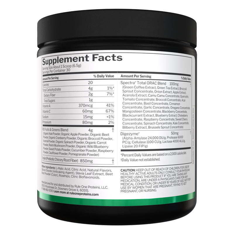 Rule 1 Proteins Fruits & Greens Powder, Mixed Berry, 30 Servings | 40+ Active Ingredients Including 4g Fruit & Vegetable Concentrates + 2g Prebiotic Fiber for Daily Wellness