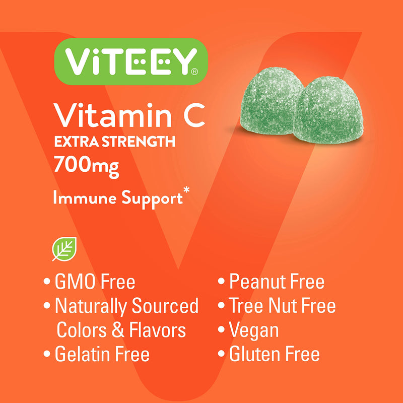 Viteey Chewable Vitamin C Gummies for Adults - 700mg | Extra Strength Immune Support Supplement - Vegan, Gluten Free - 120 Count Extra Strength [700mg]