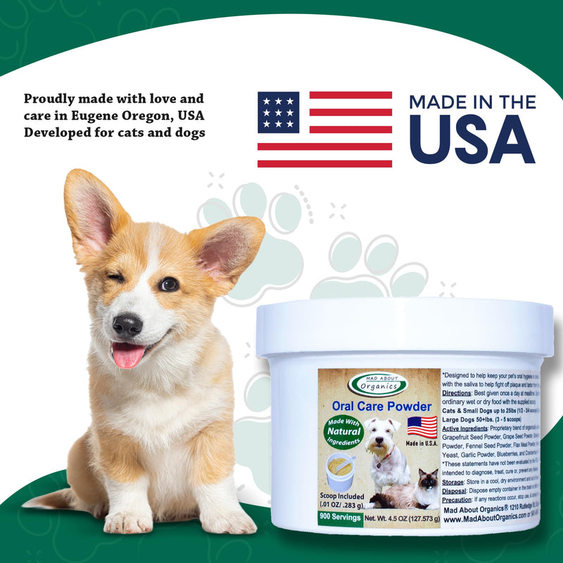 Dog or Cat Oral Care Powder – Tartar and Plaque Remover, Pet Dental Cleaning Powder for Oral Hygiene and Fresh Breath, Teeth Cleaner – 900 Servings, Large Size - 127g 4.5 Ounce (Pack of 1)