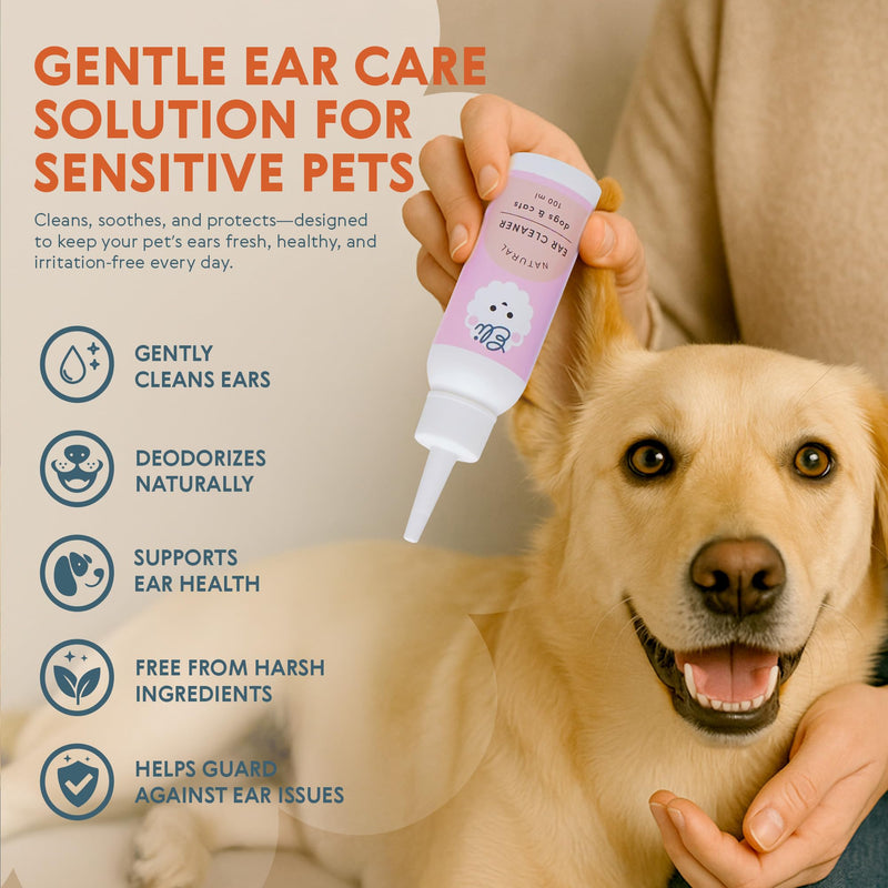 Eli Natural Ear Cleaner for Dogs and Cats – Made with Natural Origin Ingredients, Gently Cleans Ears, removes Dirt & buildup, Fragrance-Free & allergen-Free Formula, Safe for Sensitive Pets – 3.38 oz