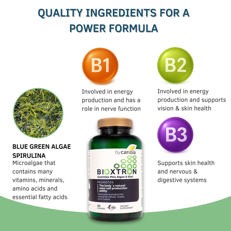 Bioxtron Natural Stem Cell Supplement Gummies - Spirulina, Vitamin B1, B2, B3, Magnesium - Supports Energy, Joint, Muscle, Immune Health - Stem Cell Regenerator - 60 Gummies (30 Servings) 60 Count (Pack of 1)